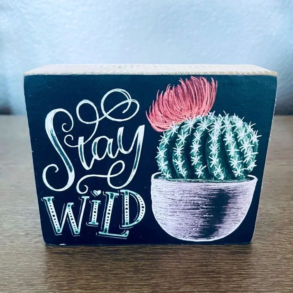 Stay Wild Boho Cactus Tier Tray Wood Decor Sign